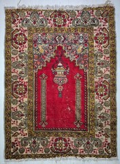 Antique Prayer Rug, Anatolian Carpet, Hand Woven Rug, Handmade, Fragment