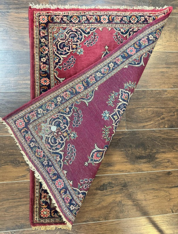 Small Per'sian Rug 2x3 Red Navy Blue Handmade Vintage Carpet Semi Open Field (B) gallery
