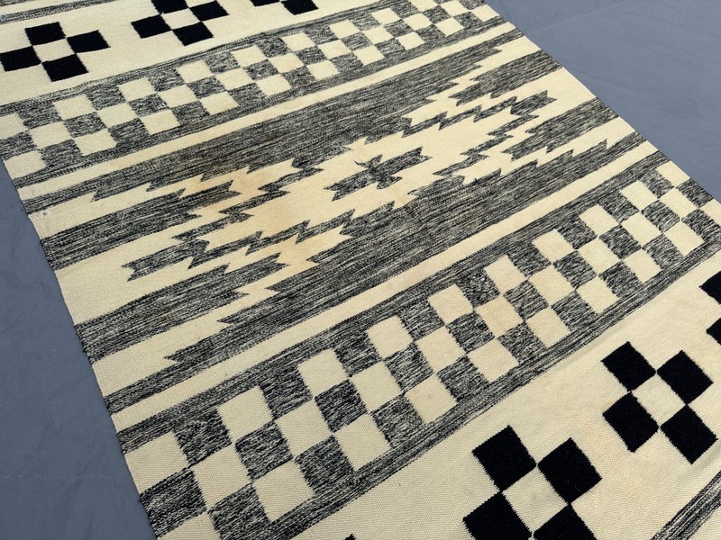 Vintage 5'6 x 7'10 Ft Moroccan Flat Weave Kilim Rug, Black White Geometric Rug gallery