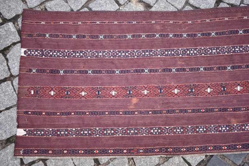 Terrific Antique Tribal Yomud Sumak Kilim Bag Face Rug Collector Item Yomud Rug gallery