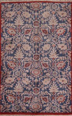 Vintage All-Over Pattern Blue Floral Agra Indian Accent Rug 4×6 Handmade Wool