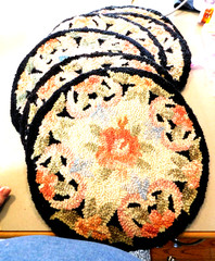 6 Antique Hooked Rug Round Floral Chair/Stool Seat Covers /Doilies/ 14 3/4 “