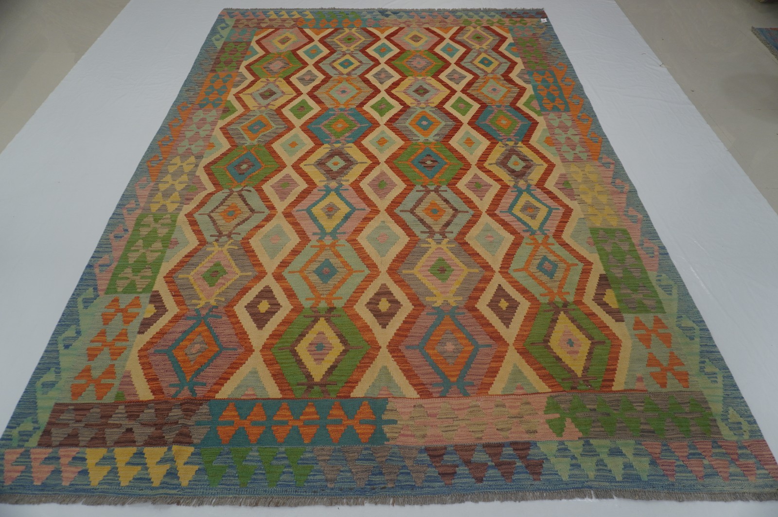 7x10 ft Red Afghan Hand Woven Wool Reversible Kilim Rug 6'9"x9'9" gallery