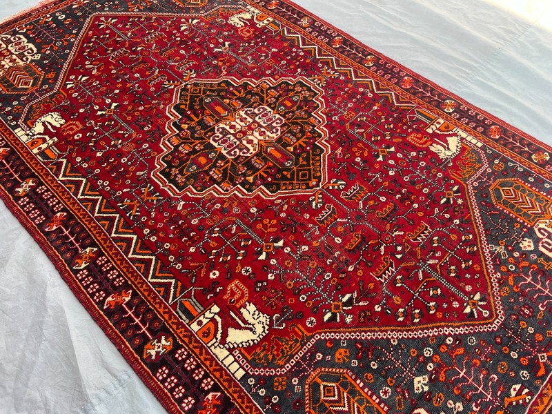Vintage Caucasian Medallion Rug 4'9x7'10 Red Hand Knotted Turkish Style Area Rug gallery