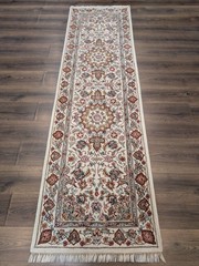 Per’sian Design Runner Rug 2.6 x 8.6, Ivory, Wool and Silk, Hand Tufted