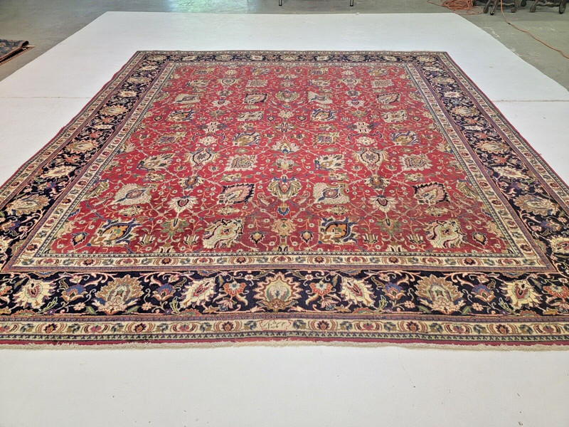 Antique Oriental Hand-Knotted Wool Area Rug Red/Blue Signed 9'7" x 13 gallery