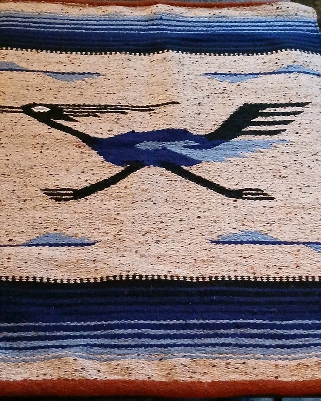 Vintage 1960s Handmade Wool Flatwoven Geometric Road Runner Rug 36" X 28.5" gallery