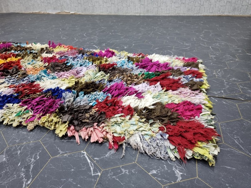 Moroccan Handmade Vintage Boucherouite 2'3" x6' Berber Checkered Multicolor Rug gallery