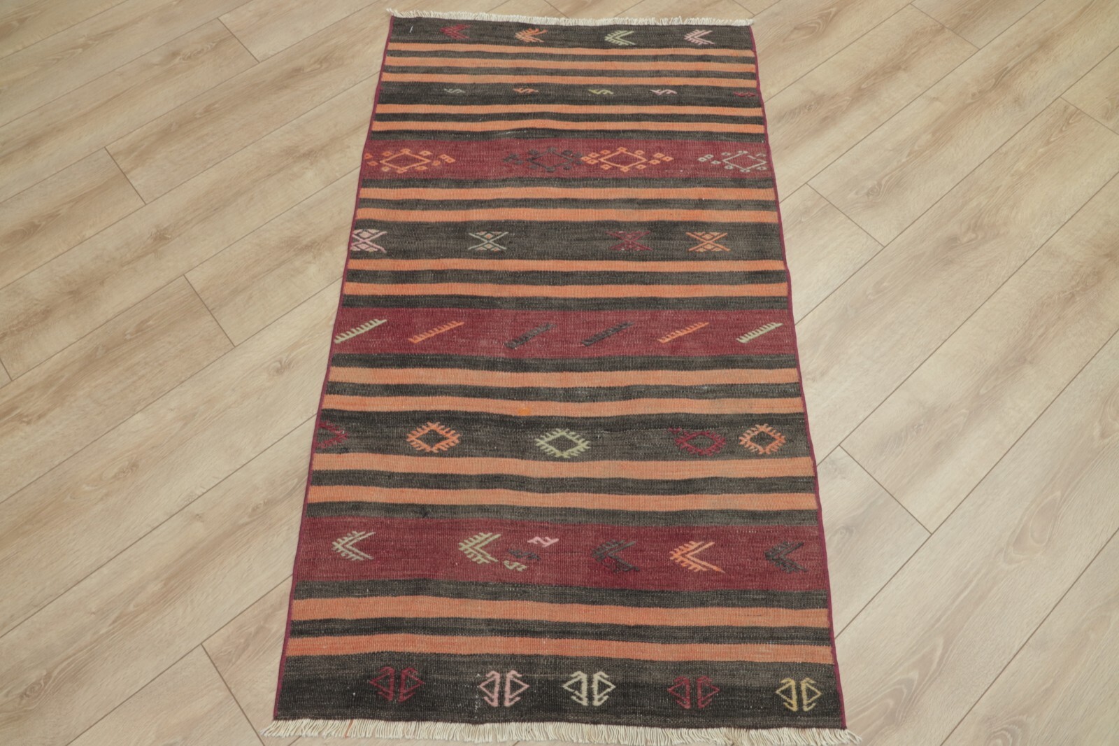 Cappadocia Striped Kilim Small Rug Turkish Traditional Handwoven Carpet 3x5 ft gallery