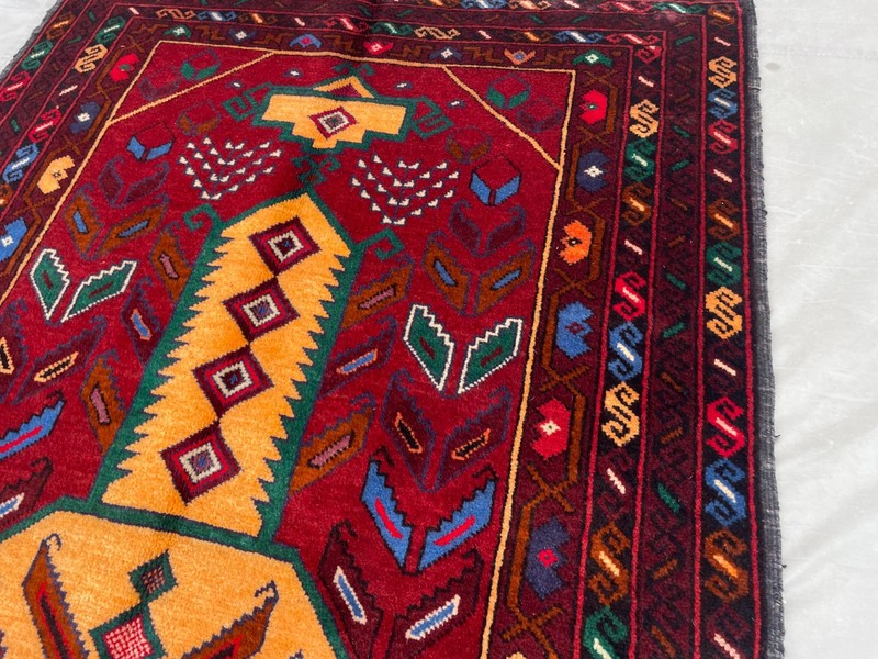 2'10x4'5 ft Vintage Afghan Pictorial Hand Knotted Wool Red Gold Vase Area Rug gallery