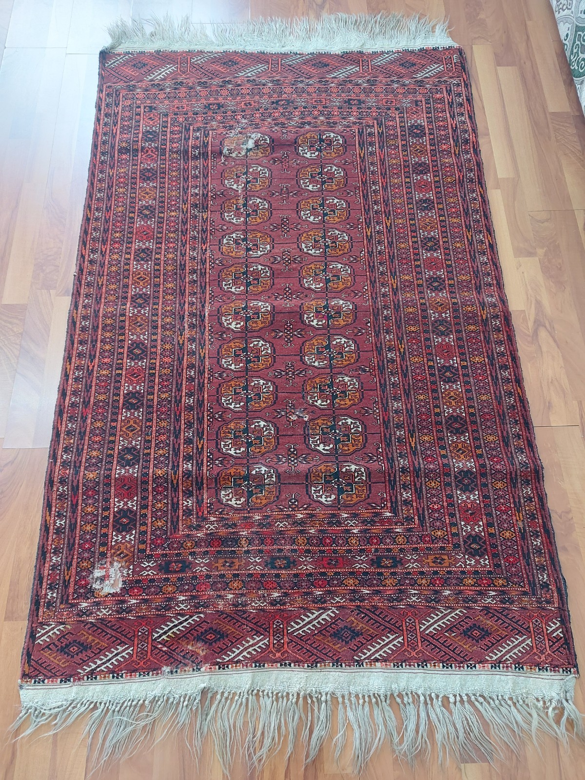 Old Antique Fragment Turkoman Rug Damaged Handmade History Fragmant Rug gallery