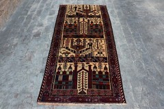Fabulous Afghan Handmade Tribal Baluchi Pictorial Rug 7’4 x 3’1 Ft