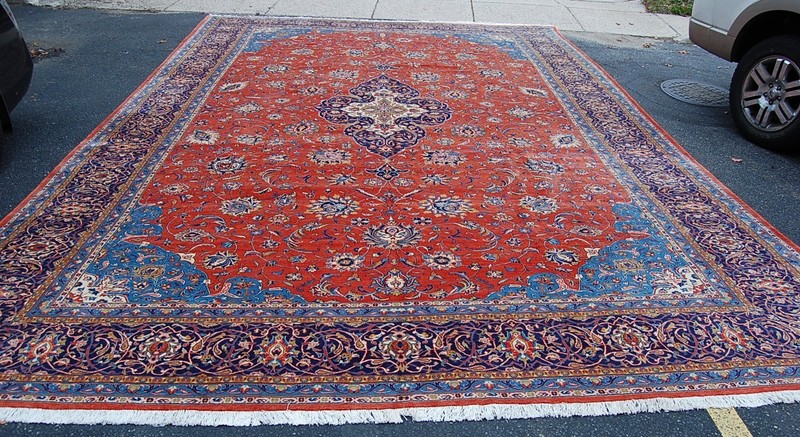 NATURAL WOOL Old Oriental Rugs Hand Woven,knotted size Approximately13' x 17'4" gallery