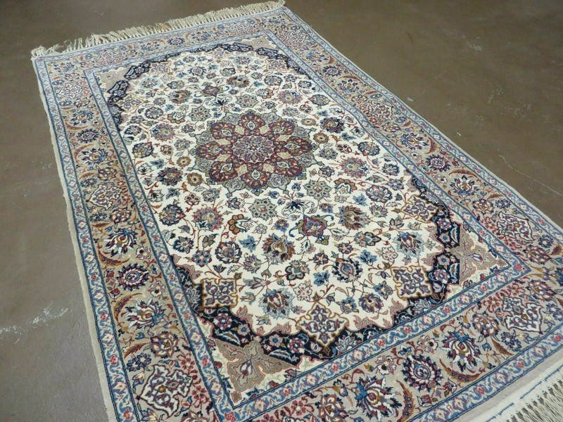 Per'sian Rug 3x6, Fine 650 KPSI, Hand Knotted, Ivory, Kork Wool on Silk gallery