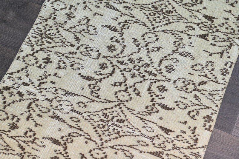 Vintage Turkish Runner Rug 2x5ft Wool Anatolian Handmade Hallway Oushak BEIGE gallery