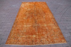 Overdyed Hand Knotted Area Rug Turkish Ethnic Oriental Orange Carpet 6x10ft