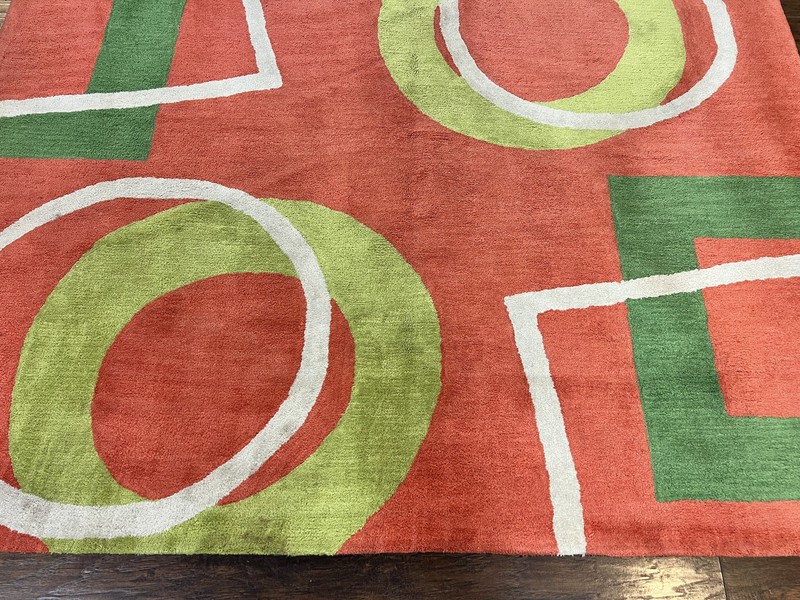 Abstract Rug 6x9, Modern Contemporary Rug, Red-Orange Green gallery