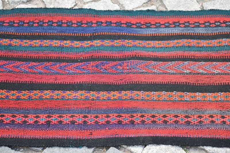 Vintage Caucasian Cicim Kilim 16'' x 33'' Embroidered Woven Small Cicim Kilim gallery