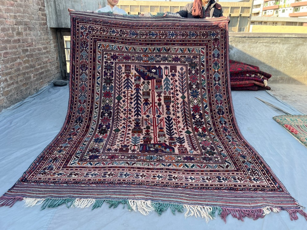 7x9 Vintage Afghan Baluchi Rug, Handknotted Soft Wool Tribal oriental Floor Rug