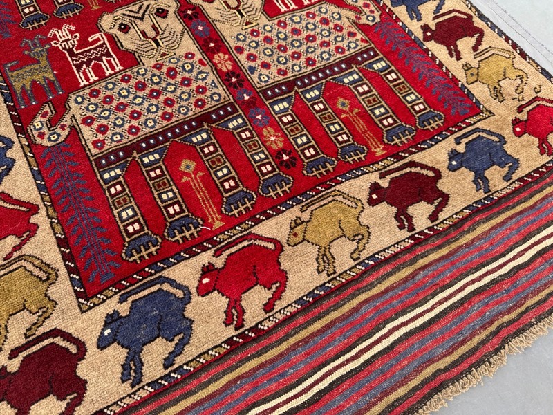 Vintage Afghan Hand Knotted Pictorial Rug 4'1x6'4 Wool Animal Tribal Wall Rug gallery