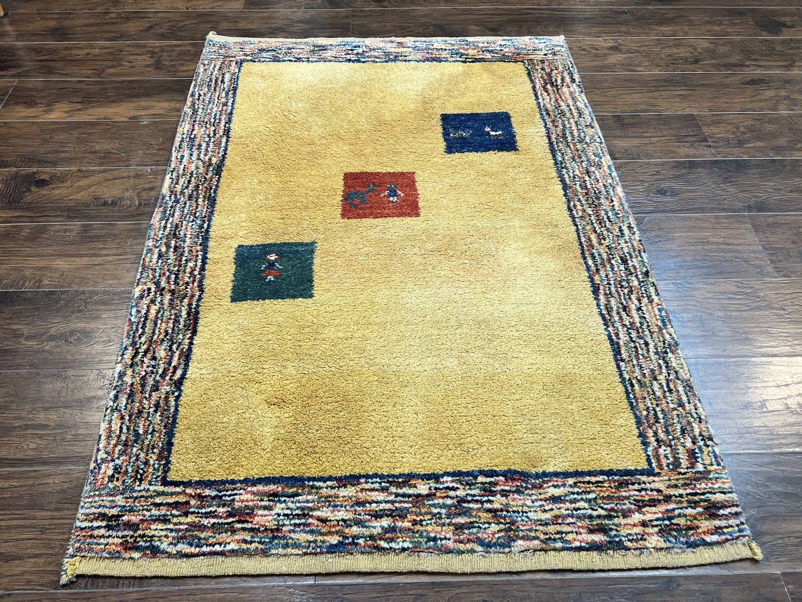 Indo Gabbeh Rug 3.7 x 5, Tribal Rug, Boho Rug, Wool Handmade Carpet gallery