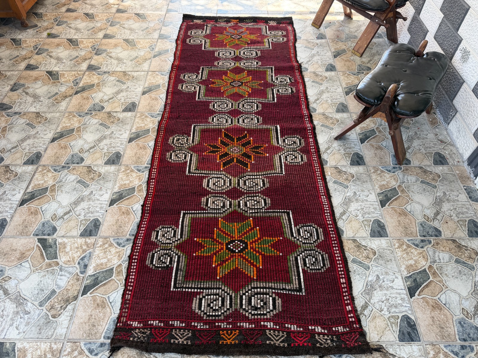 Vintage Turkish Distressed Rug 3x6 ft Hand Woven Wool Antique Kilim Anatolian gallery