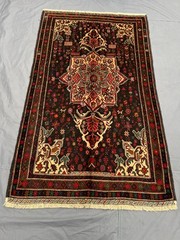 4×6’9 ft Vintage Afghan Baluchi Hand-Knotted Rug, Floral Geometric Maroon Rug
