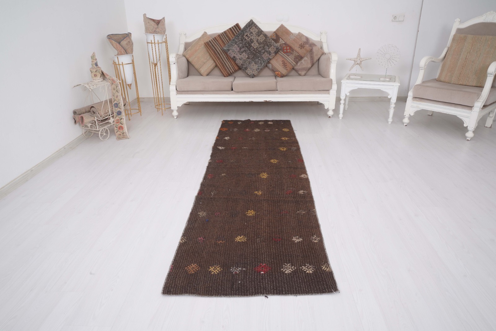 3x8 Neutral Kilim Vintage Oushak Runner Rug Turkish Carpet Traditional Rug 195 gallery
