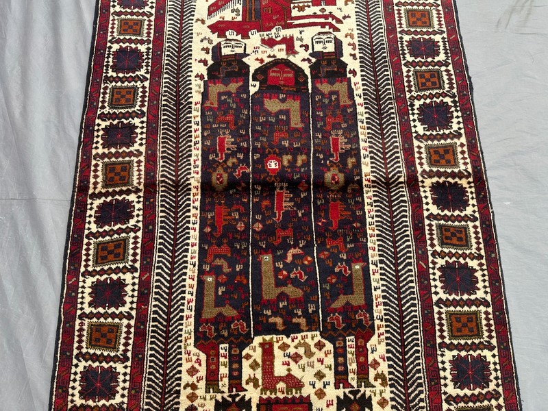 3'7x6'4 Antique Afghan Baluchi Pictorial Rug, Rare Tribal Handmade Wool Boho Rug gallery