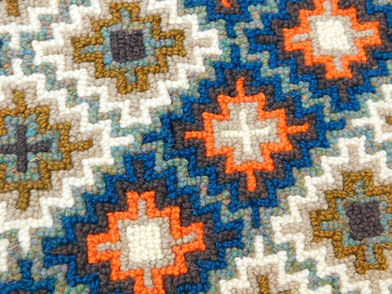 Vintage Wool Hand Hooked WOOL RUG Mat Runner 23x13" Turquoise Orange Brown Geo gallery