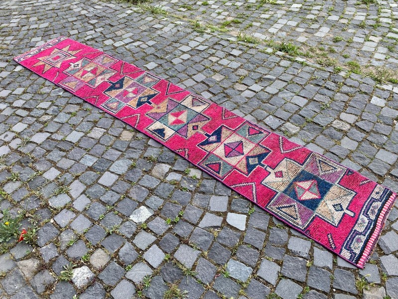 Bohemian rugs, Runner rug, Handmade, Turkish rug, Vintage, Wool | 1,8 x 11,2 ft gallery