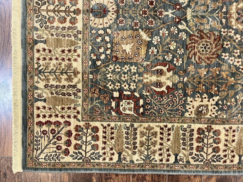 Belgium Power-Loomed Rug 5.6 x 7.6 Green and Cream Vintage Oriental Carpet gallery