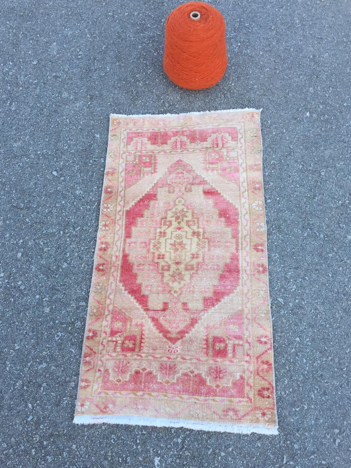 Vintage Turkish Rug 2x3 Fuchsia Pink Hand Knotted Wool Small Accent Oushak Mat gallery
