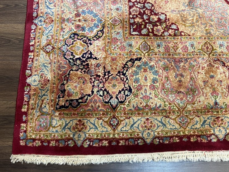 Kirman Deluxe Rug 9x12 Floral Medallion Wool Authentic Carpet Maroon Blue Beige gallery
