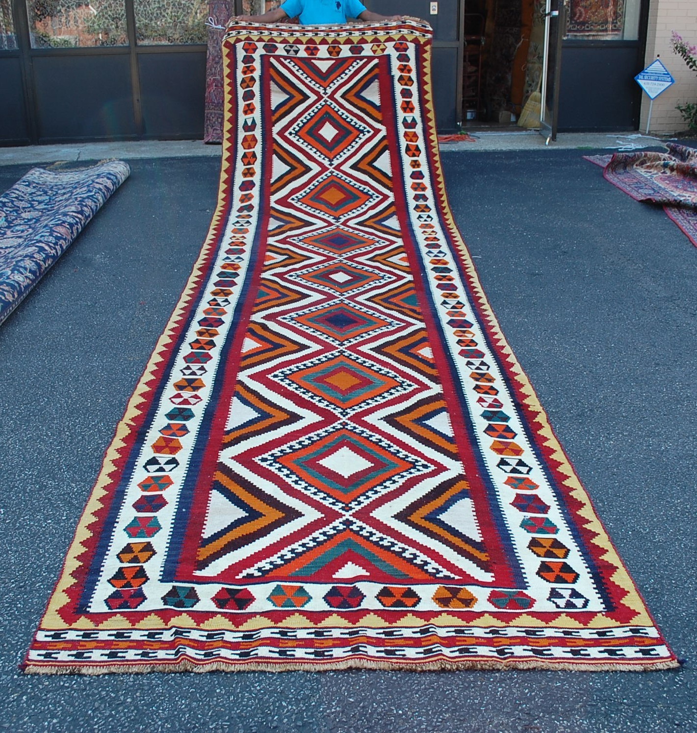 OLD,ANTIQUE CAUCASIAN,KAZAK,SHIRVAN ORIENTAL KILIM RUG 5'3" x 19'9" FULL COLOR gallery