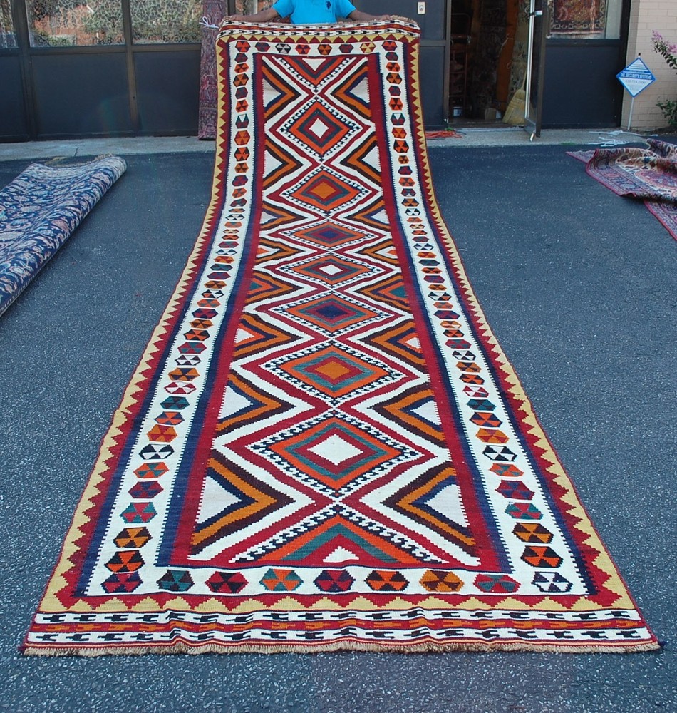 OLD,ANTIQUE CAUCASIAN,KAZAK,SHIRVAN ORIENTAL KILIM RUG 5'3" x 19'9" FULL COLOR