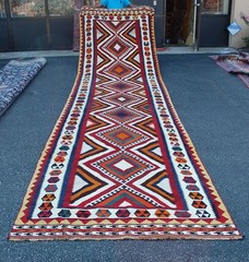 OLD,ANTIQUE CAUCASIAN,KAZAK,SHIRVAN ORIENTAL KILIM RUG 5’3″ x 19’9″ FULL COLOR