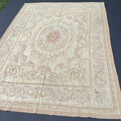 Antique Flatweave Aubusson Rug 7 x 10 FT Needlepoint Area Beige Handmade Carpet