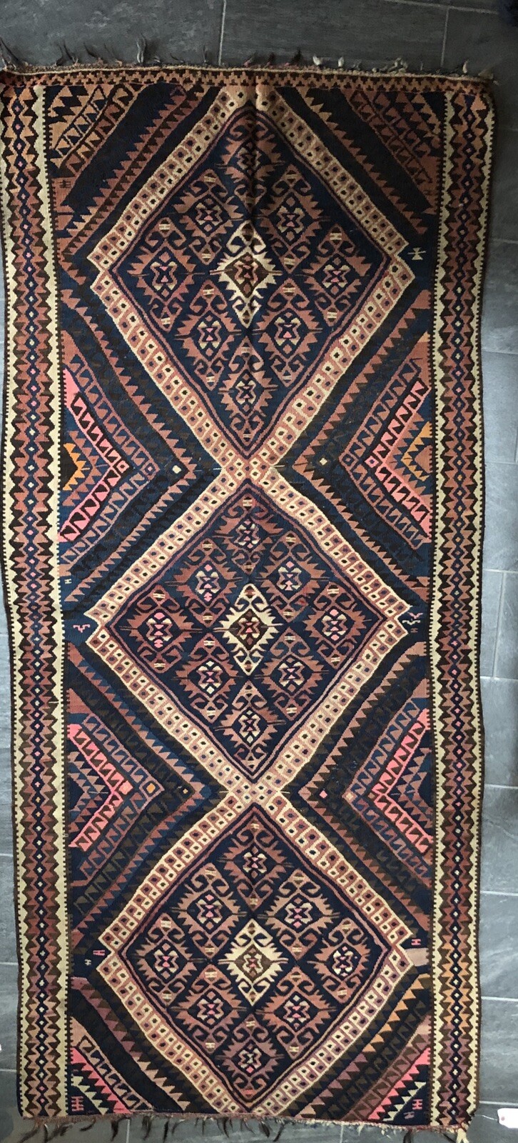 Antique Turkish Kilim 4x9 One Of A Kind Kilim Circa 1920's Tribal, Vintage, gallery