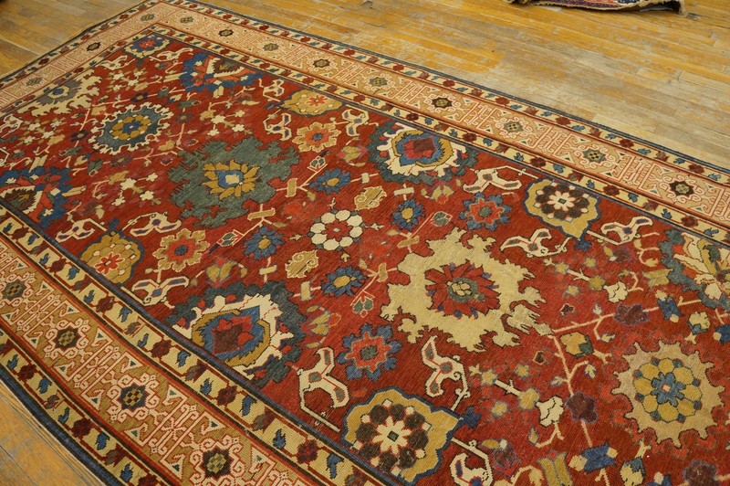 4'x11' Antique Early 19th Century Red Tribal Caucasian Kuba Kufic Border Hallway gallery