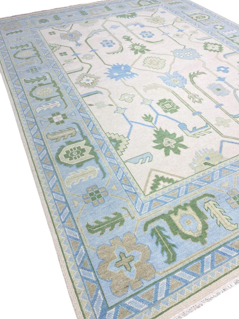 Turkish Vintage Rug – Light Blue, Lilac & Peach Pastels, Hand-Knotted, Area Rug gallery