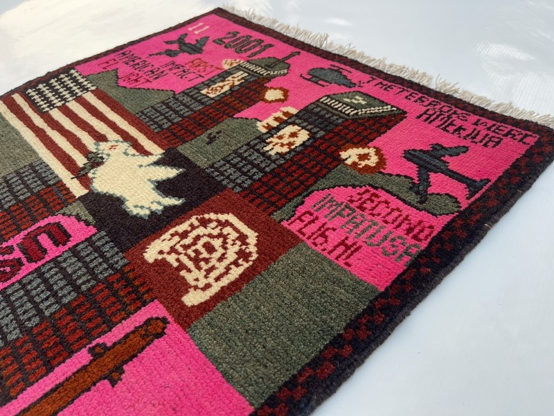 75x60cm Handmade rug 9/11 twin towers War Rug Afghan War Rug Handicrafts #265 gallery