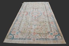 Vintage Turkish Oushak Rug, Beige 6×10 ft, Handmade Wool, Bohemian Anatolian
