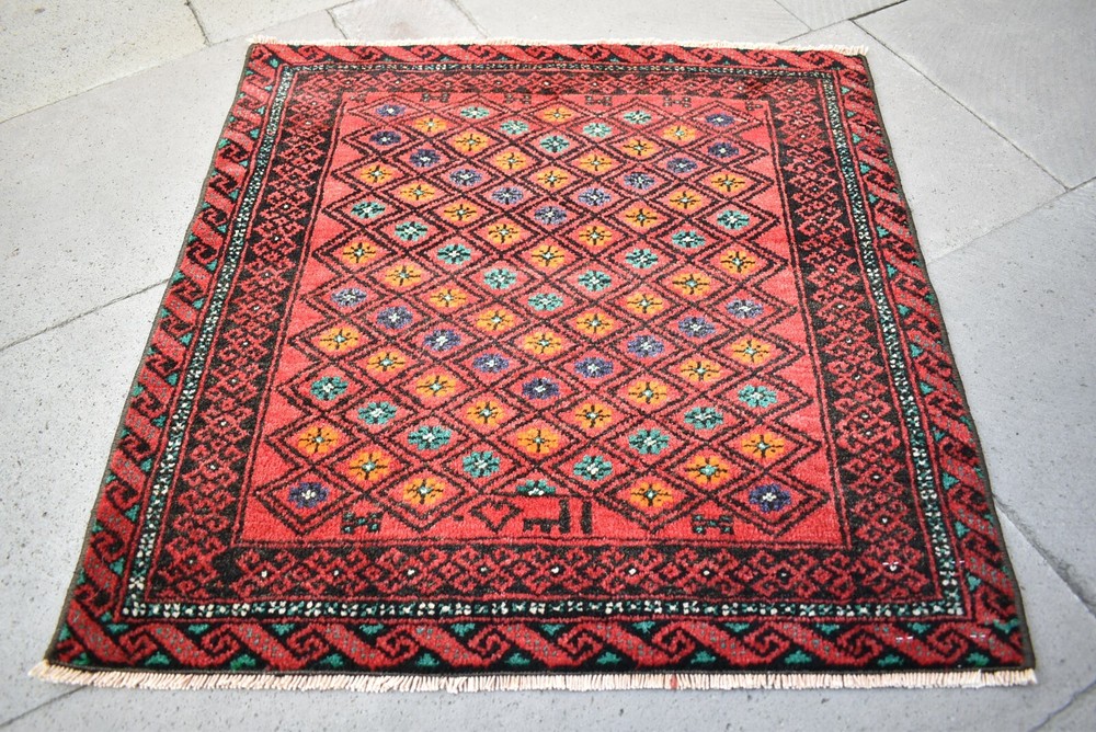 Marvelous Antique Tribal Square Bag Face Rug Collectors Item Tribal Bag Face Rug