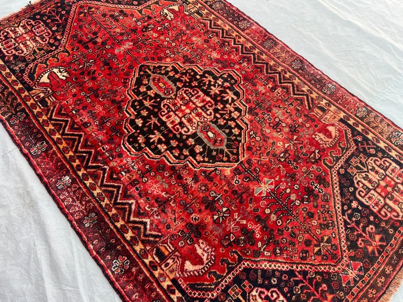 Vintage Caucasian Medallion Rug 3'8 x6'3 Red Hand Knotted Tribal Area Carpet Rug gallery