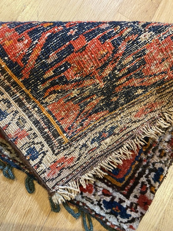Vintage Rug Piece Blue Hand Knotted Wool 1' 6 x 1' 8 gallery