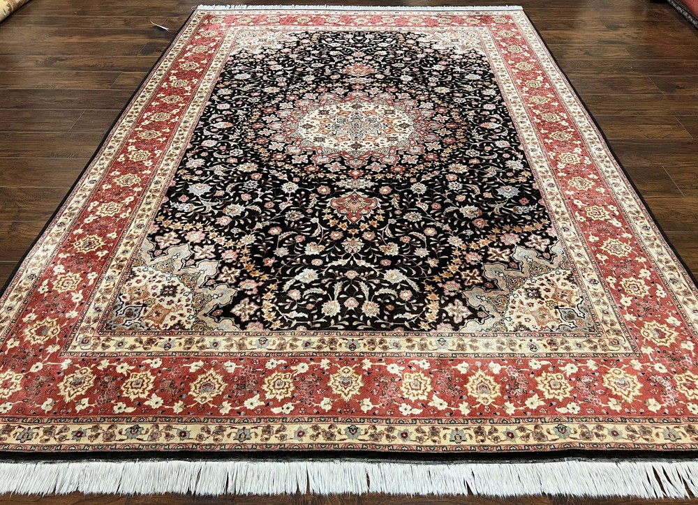 Marvelous Oriental Rug 7x10 Super Fine 50 Raj 300+ KPSI Black Rust Red Floral