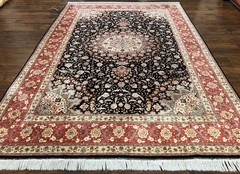 Marvelous Oriental Rug 7×10 Super Fine 50 Raj 300+ KPSI Black Rust Red Floral