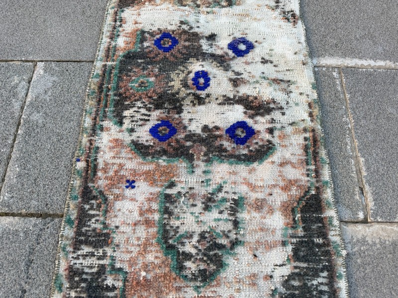 Vintage Turkish Oushak Rug 1.4x3.8 ft Distressed Wool Accent Rug gallery