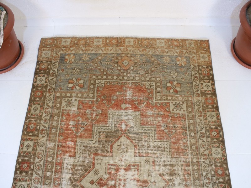 Vintage Turkish Area Rug 4x6 ft | Handmade Wool Red Beige Rug |3.6 x 5.8 ft gallery